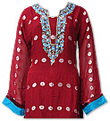 Red Chiffon Jamawar Suit   - Indian Semi Party Dress