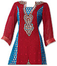 Red Jamawar Chiffon Suit - Indian Semi Party Dress