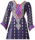 Dark Blueberry/Purple Jamawar Chiffon Suit - Indian Semi Party Dress