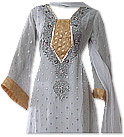 White Jamawar Chiffon Suit- Indian Semi Party Dress