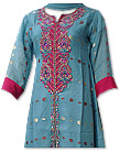 Turquoise Jamawar Chiffon Suit - Indian Semi Party Dress