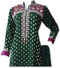 Dark Green/Magenta Chiffon Jamawar Suit - Indian Dress