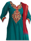 Turquoise/Red Georgette Suit - Indian Semi Party Dress