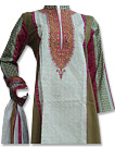 Off-White/Mehendi Cotton Suit - Pakistani Casual Dress