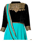 Turquoise/Black Chiffon Suit- Indian Semi Party Dress