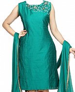 Teal Silk Suit- Indian Semi Party Dress
