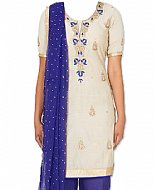 Off-white/Indigo Georgette Suit- Indian Semi Party Dress