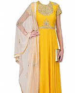 Gold Yellow Chiffon Suit- Indian Semi Party Dress