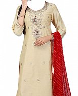 Ivory/Maroon Silk Suit- Indian Semi Party Dress