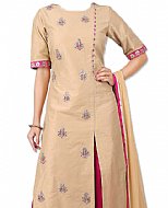 Beige/Pink Silk Suit- Indian Semi Party Dress