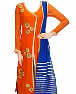 Orange/Blue Chiffon Suit- Indian Semi Party Dress