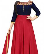 Blue/Red Georgette Suit- Indian Semi Party Dress