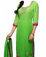 Parrot Green Chiffon Suit- Indian Semi Party Dress