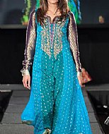 Turquoise Chiffon Jamawar Suit- Pakistani Party Wear Dress