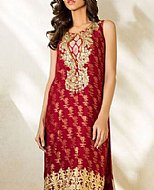Red Jamawar Chiffon Suit- Pakistani Formal Designer Dress