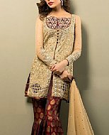 Beige/Maroon Chiffon Suit- Pakistani Bridal Dress