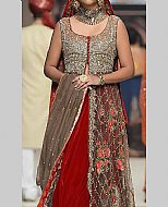 Grey/Red Chiffon Suit- Pakistani Formal Designer Dress