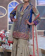 Blue/Beige Chiffon Suit- Pakistani Formal Designer Dress