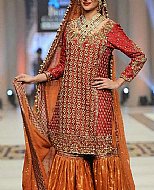 Red/Orange Jamawar Chiffon Suit- Pakistani Party Wear Dress
