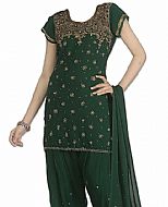 Bottle Green Chiffon Suit- Indian Semi Party Dress