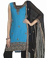 Turquoise/Black Georgette Suit- Indian Semi Party Dress