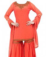 Coral Chiffon Suit- Indian Semi Party Dress