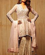 Pink/Golden Chiffon Suit.- Pakistani Formal Designer Dress