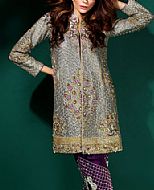 Grey/Indigo Silk Suit- Pakistani Formal Designer Dress
