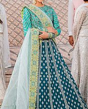 Akbar Aslam Turquoise/Blue Raw Silk Suit- Pakistani Designer Chiffon Suit