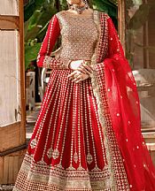 Akbar Aslam Red/Golden Raw Silk Suit- Pakistani Designer Chiffon Suit