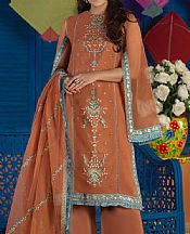 Asim Jofa Rust Organza Suit- Pakistani Designer Chiffon Suit