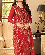 Asim Jofa Red Chanderi Cotton Suit- Pakistani Designer Chiffon Suit
