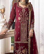 Asim Jofa Maroon Monar Suit- Pakistani Designer Chiffon Suit