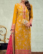 Asim Jofa Mustard Silk Suit- Pakistani Designer Chiffon Suit