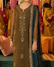 Asim Jofa Olive Green Chiffon Suit- Pakistani Designer Chiffon Suit