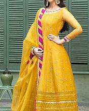 Asim Jofa Gold Yellow Organza Suit- Pakistani Chiffon Dress