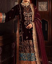Asim Jofa Maroon Oak Velvet Suit- Pakistani Winter Clothing