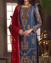 Emaan Adeel Denim Blue Organza Suit- Pakistani Designer Chiffon Suit