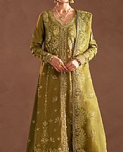 Emaan Adeel Army Green Raw Silk Suit- Pakistani Designer Chiffon Suit