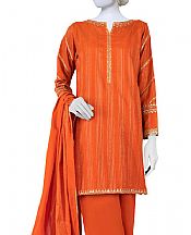 Junaid Jamshed Bright Orange Striped Suit- Pakistani Winter Dress