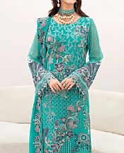 Ramsha Dark Turquoise Chiffon Suit- Pakistani Designer Chiffon Suit