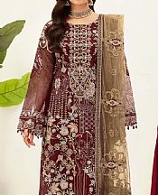 Ramsha Maroon Organza Suit- Pakistani Designer Chiffon Suit