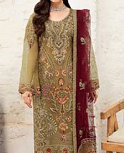 Ramsha Olive Organza Suit- Pakistani Chiffon Dress
