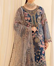 Ramsha Denim Blue Organza Suit- Pakistani Chiffon Dress