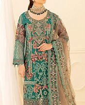 Ramsha Emerald Green Organza Suit- Pakistani Chiffon Dress