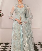Akbar Aslam Baby Blue Organza Suit- Pakistani Designer Chiffon Suit