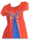 Red/Blue Chiffon Trouser Suit- Pakistani Casual Dress