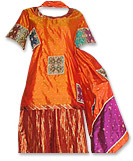 Orange Pure Katan/Jamawar Gharara- Pakistani Bridal Dress